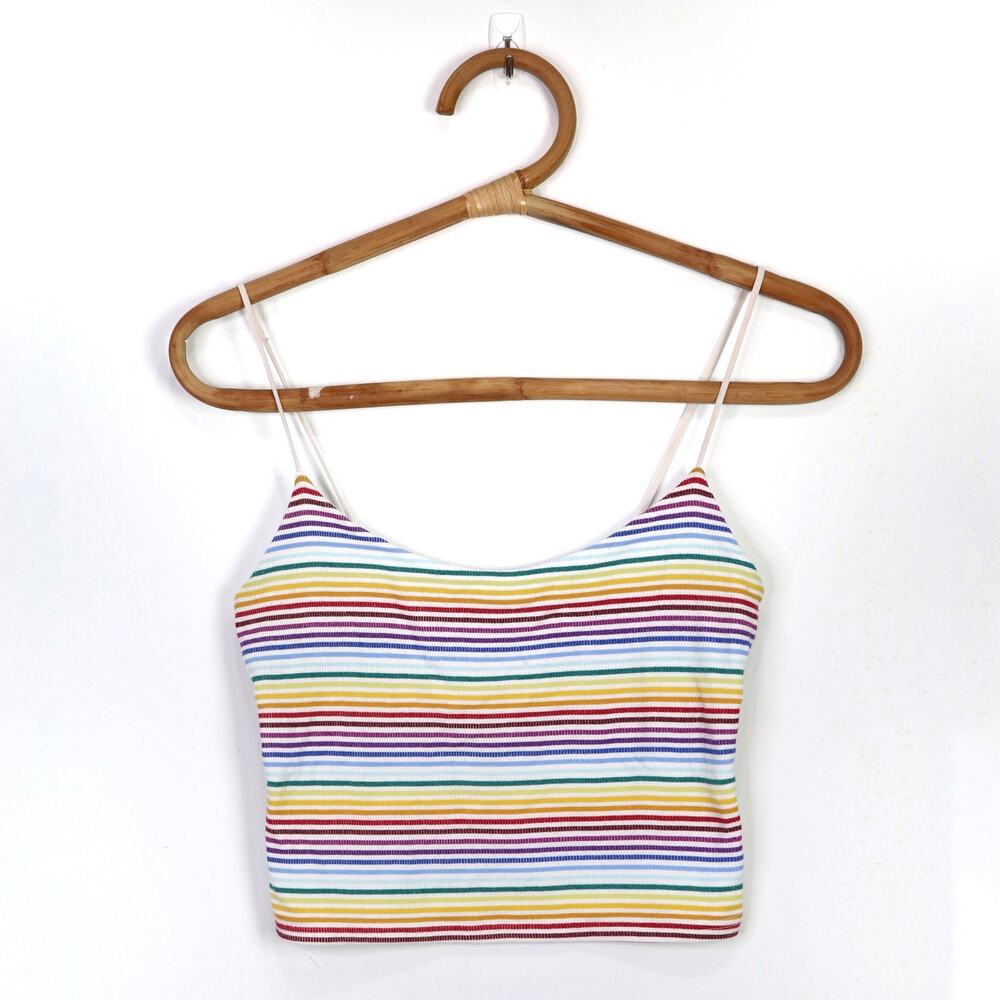 PacSun Basics rainbow striped cropped tank top size Small